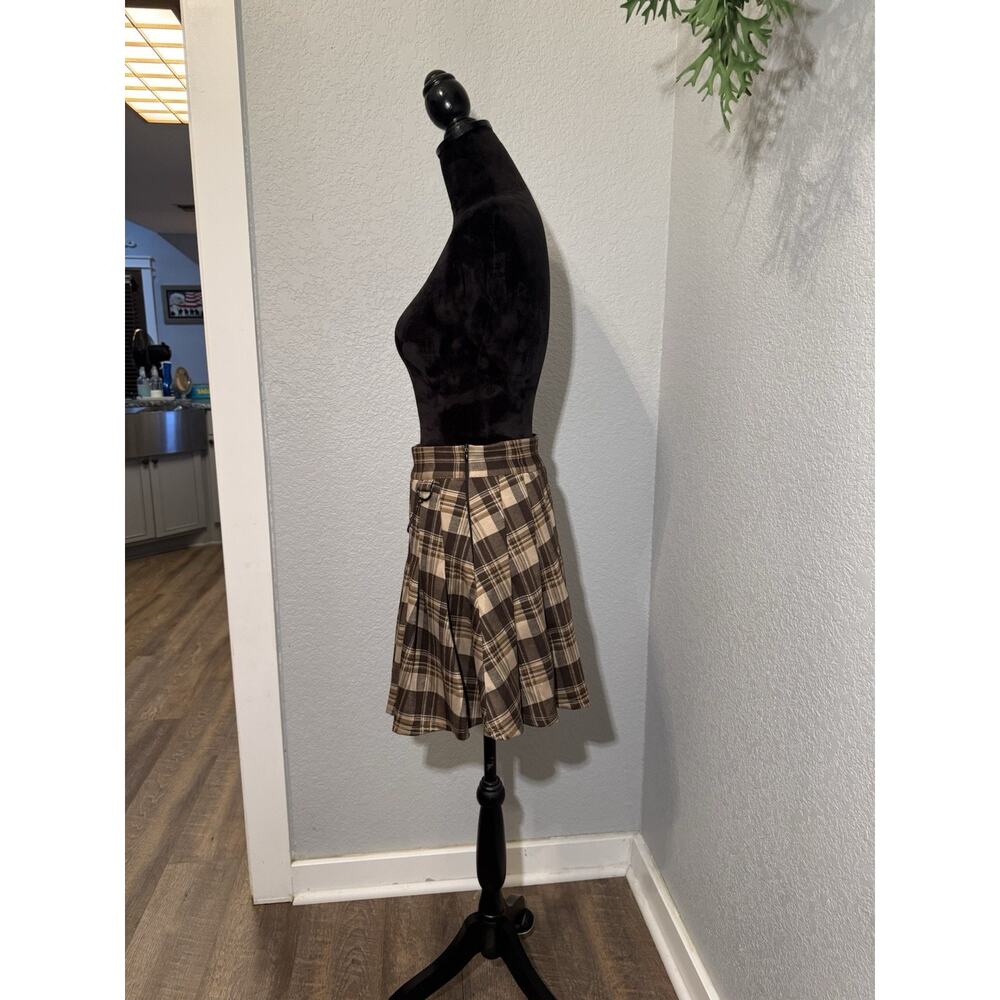 Brown Plaid Soho Pleated Mini Skirt Academia Y2K Steampunk Back To School